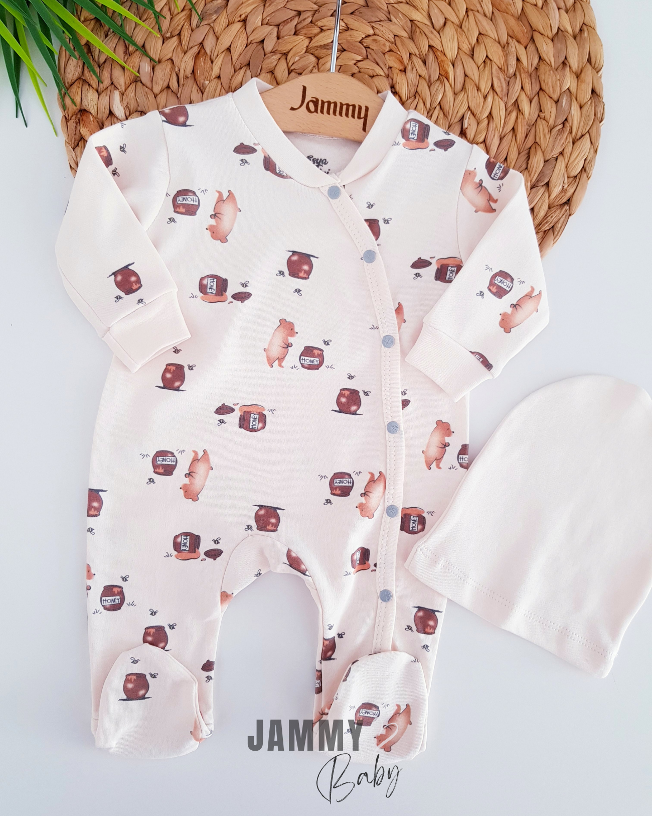 Honey Bear Şapka Tulum Takımı-KREM