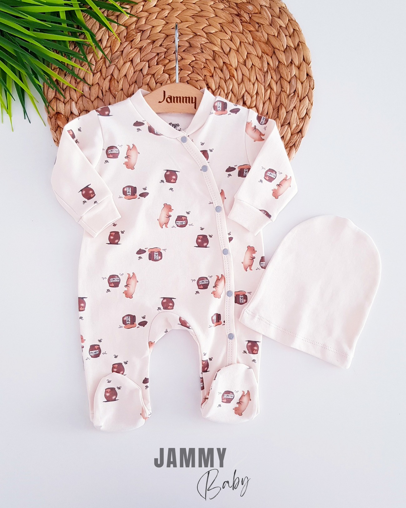 Honey Bear Şapka Tulum Takımı-KREM