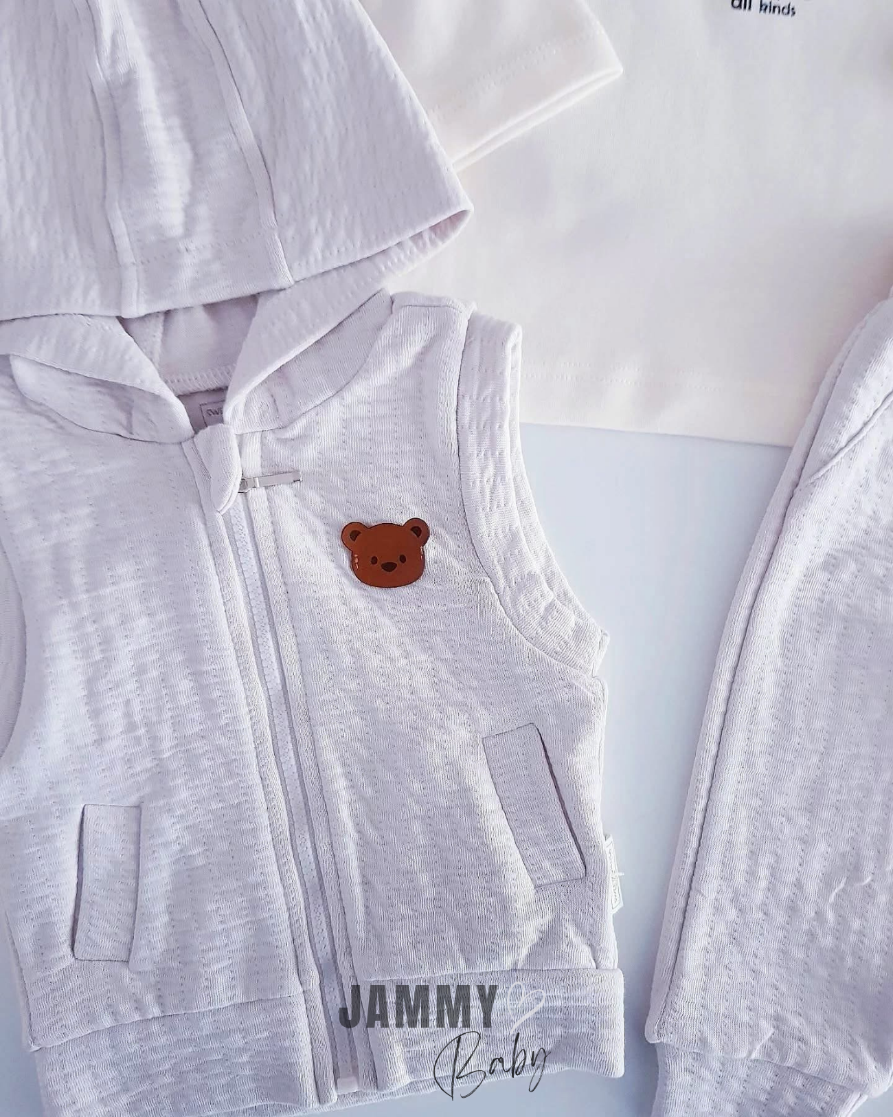 Ayı Muslin Yelek 3 Parça Set-YUMUŞAK GRİ