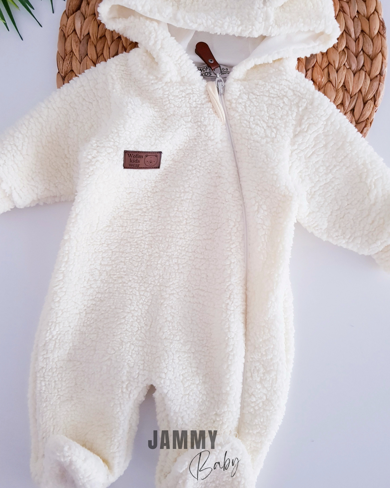 Pluchen jumpsuit met rits en voering van beer - CRÈME