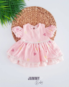 Belinda Shoulder Detail Heart Embroidered Dress-POWDER