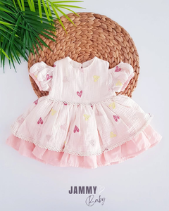 Belinda Shoulder Detail Heart Embroidered Dress-CREAM