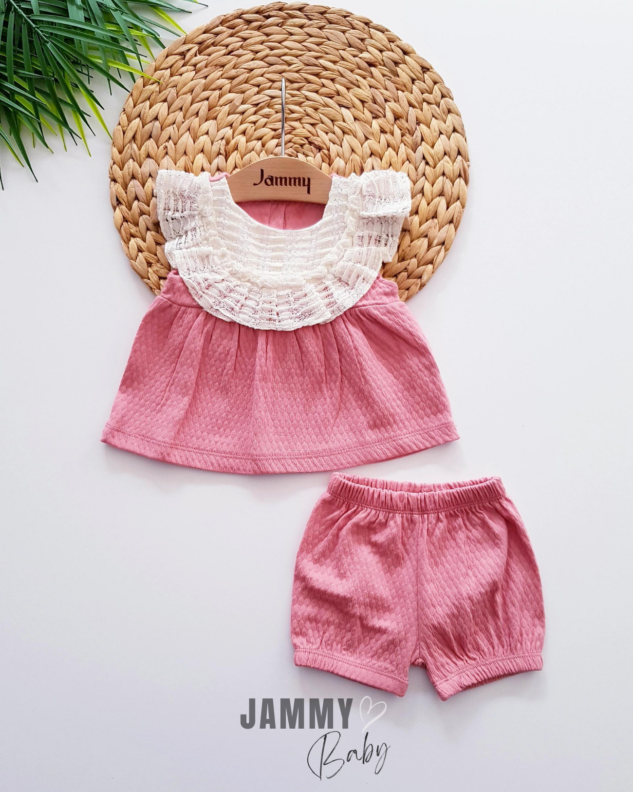 Biana kanten badjas en korte broek met ruches, GEDROOGDE ROSE