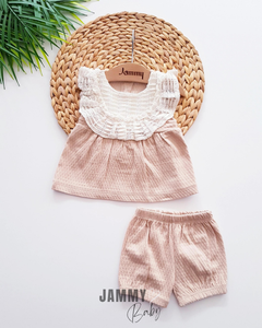 Biana Frilly Lace Robe and Shorts Set-NATURAL