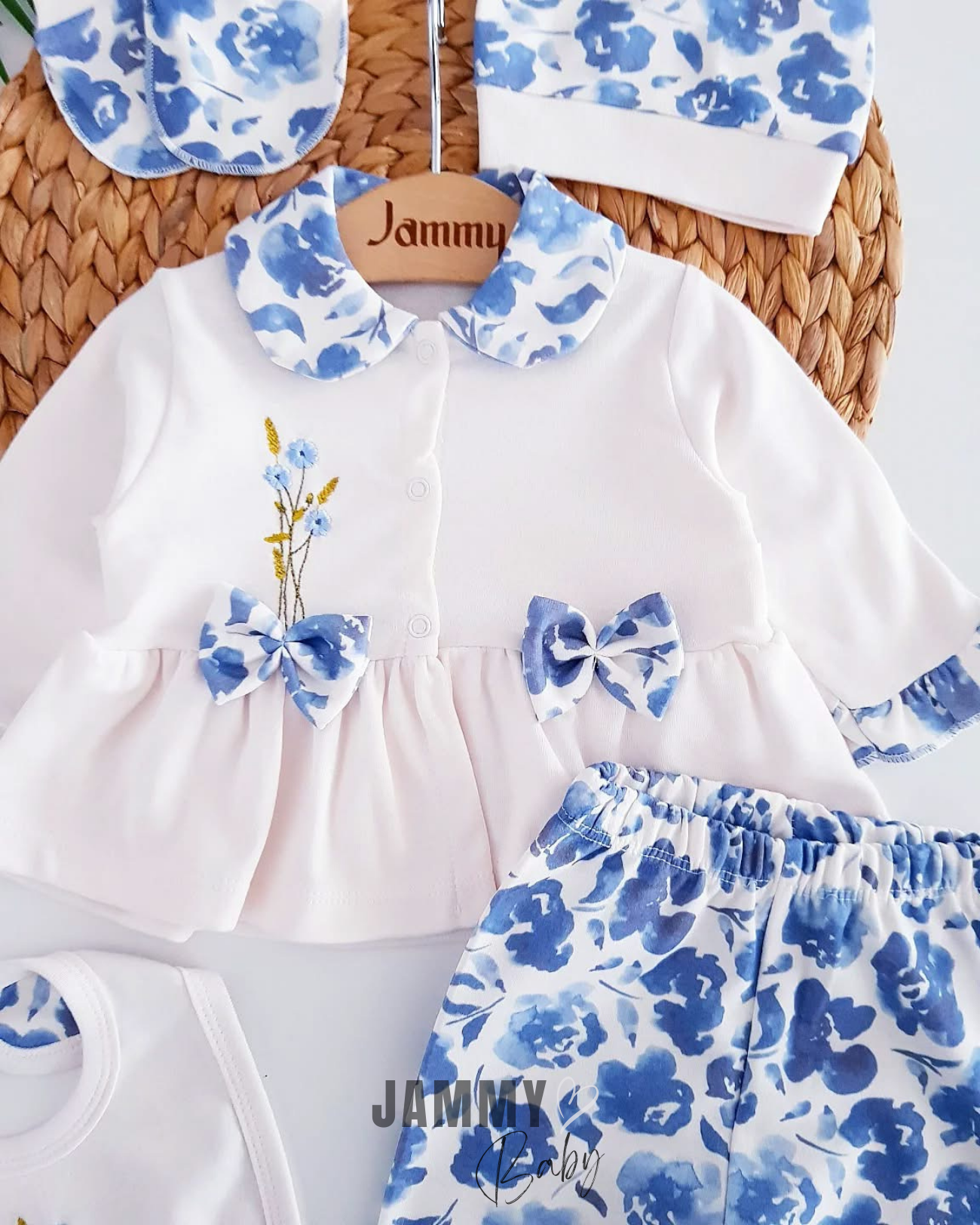 Bloom Floral 5-teiliges Neugeborenen-Set – Babyblau
