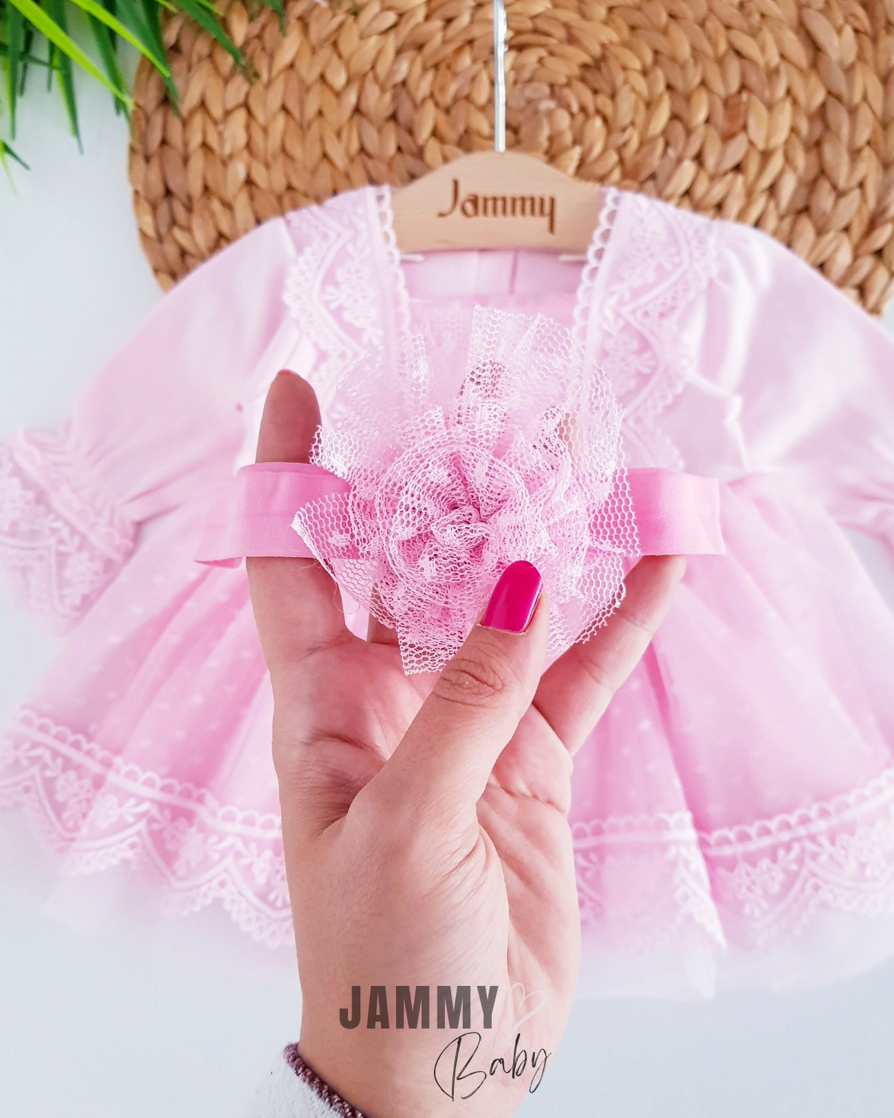 Carmen Gipür Dantel Bandana Mevlid & Özel Gün Elbise Takımı-PEMBE