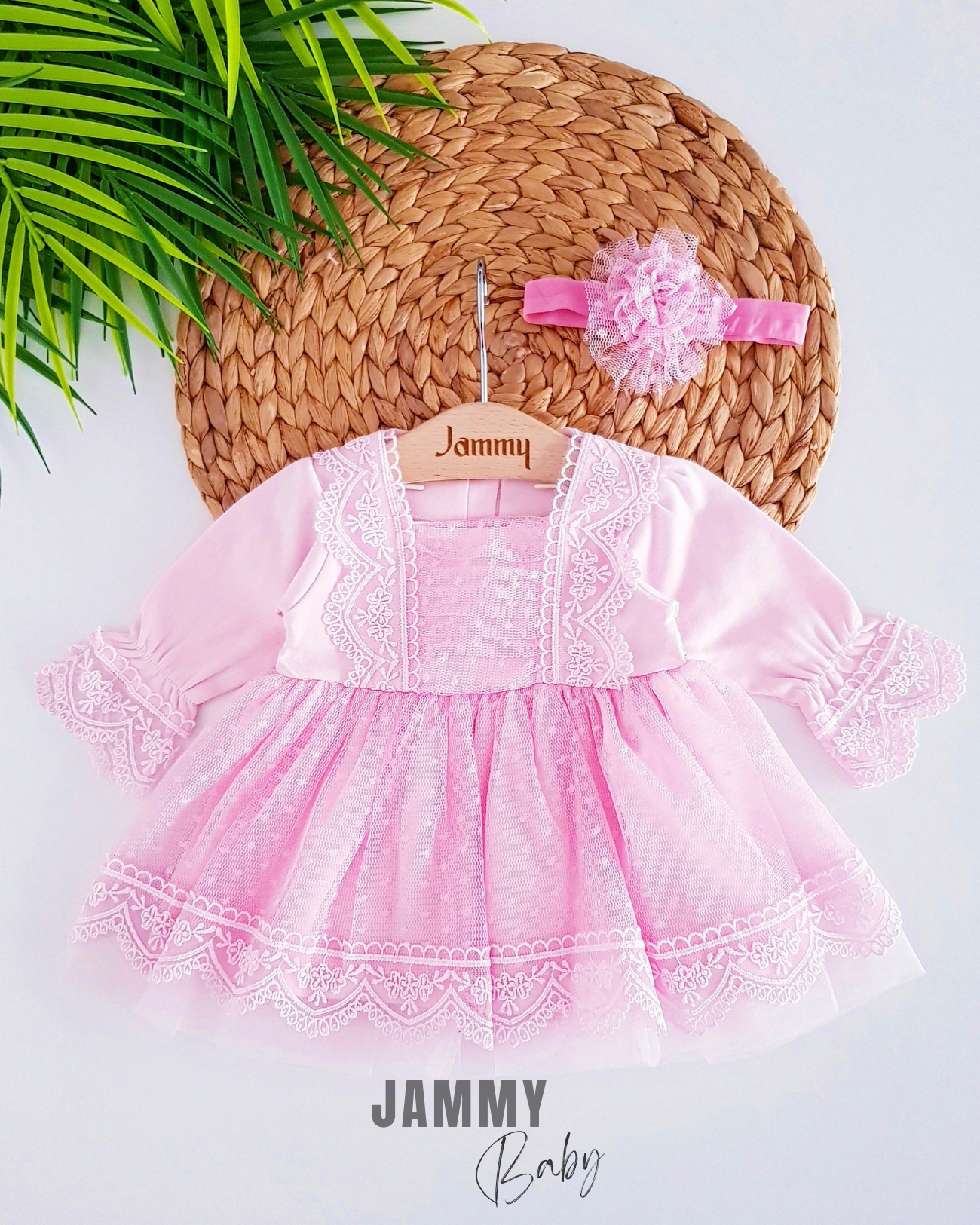 Carmen Gipür Dantel Bandana Mevlid & Özel Gün Elbise Takımı-PEMBE