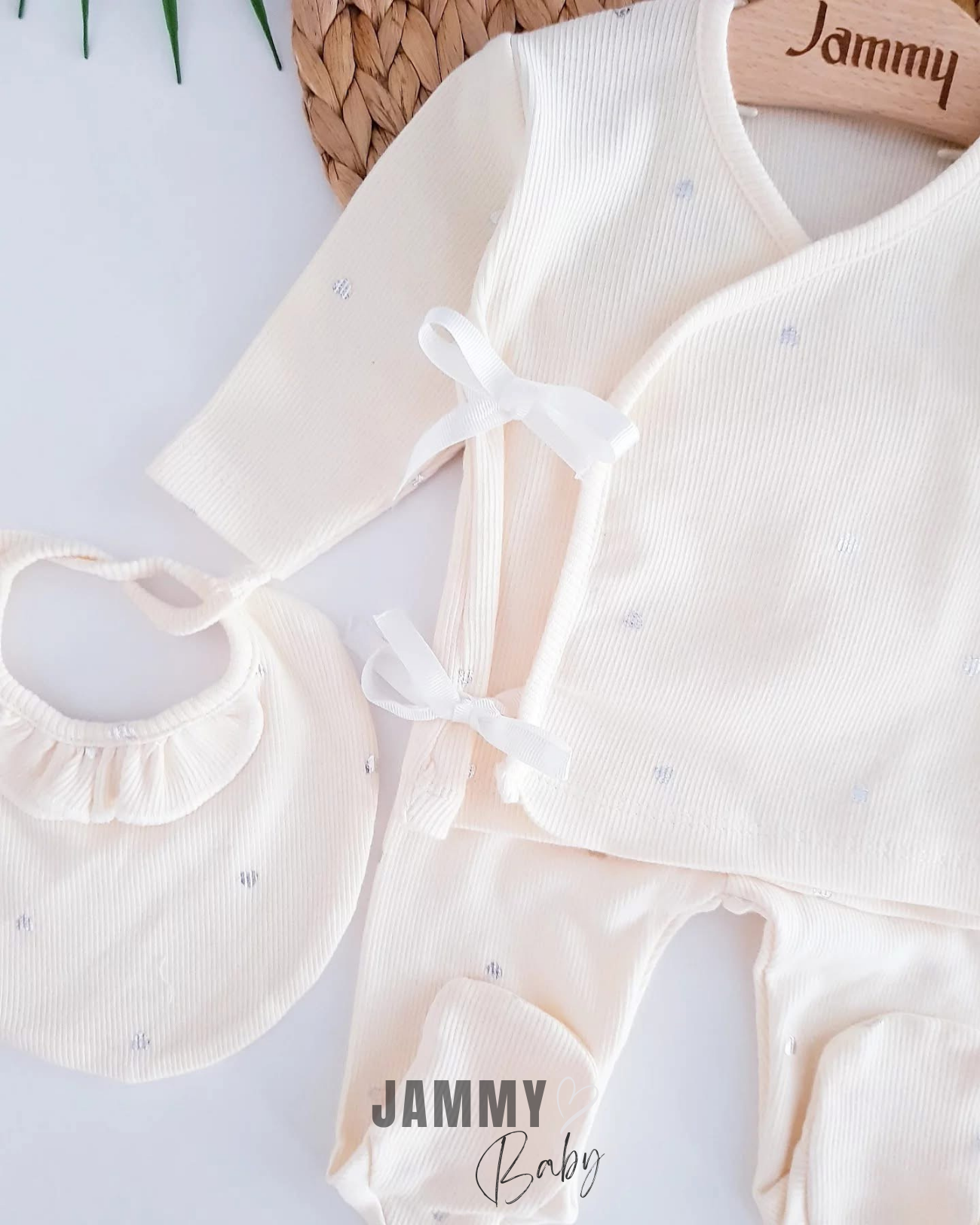 Catena Herz bedrucktes Camisole 5-teiliges Neugeborenen-Set-CREME