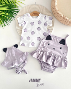 Cat's Şapkalı Salopet&Body Set-LİLA