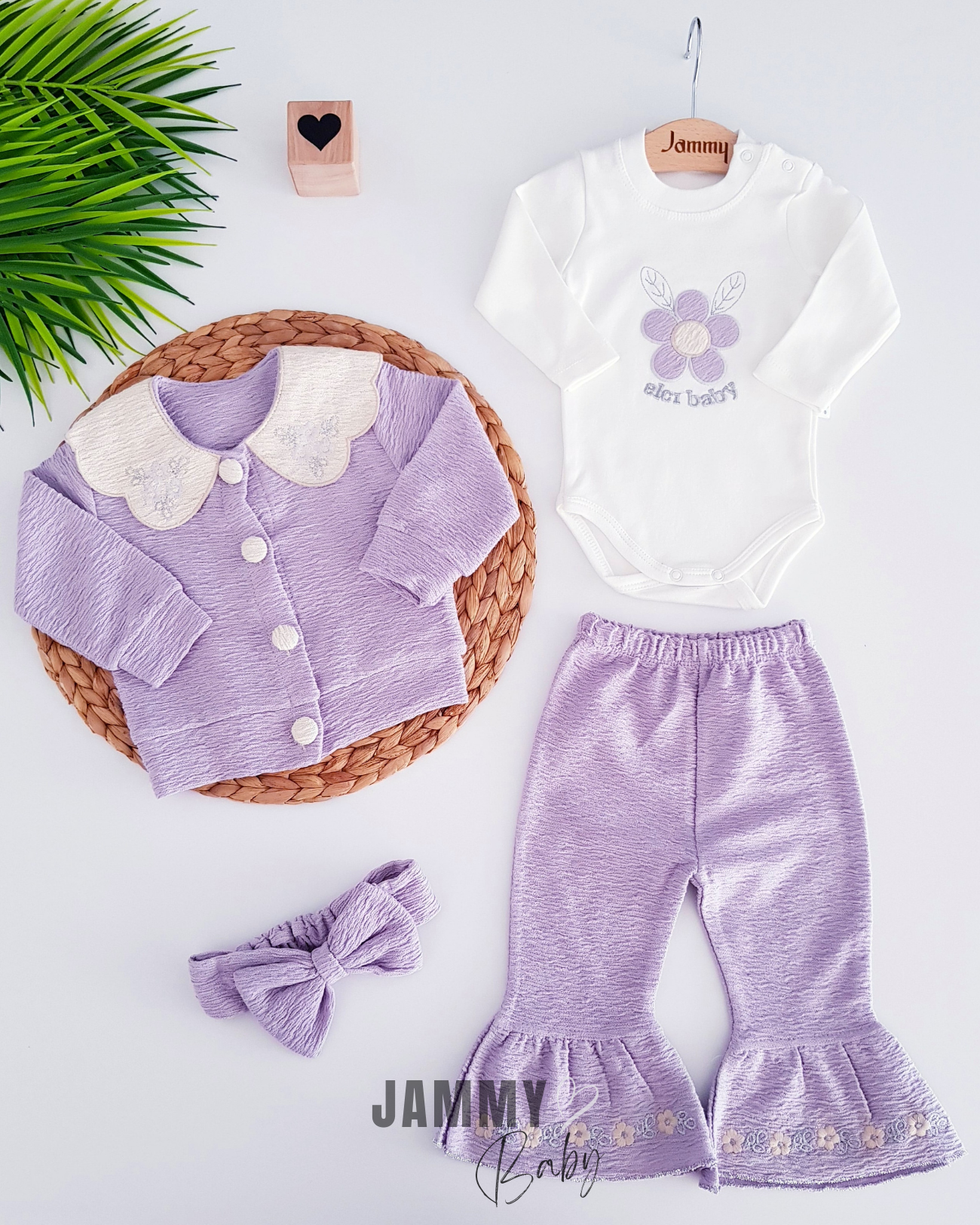 Floral Embroidered Collar Cardigan 4-Piece Set-LILA