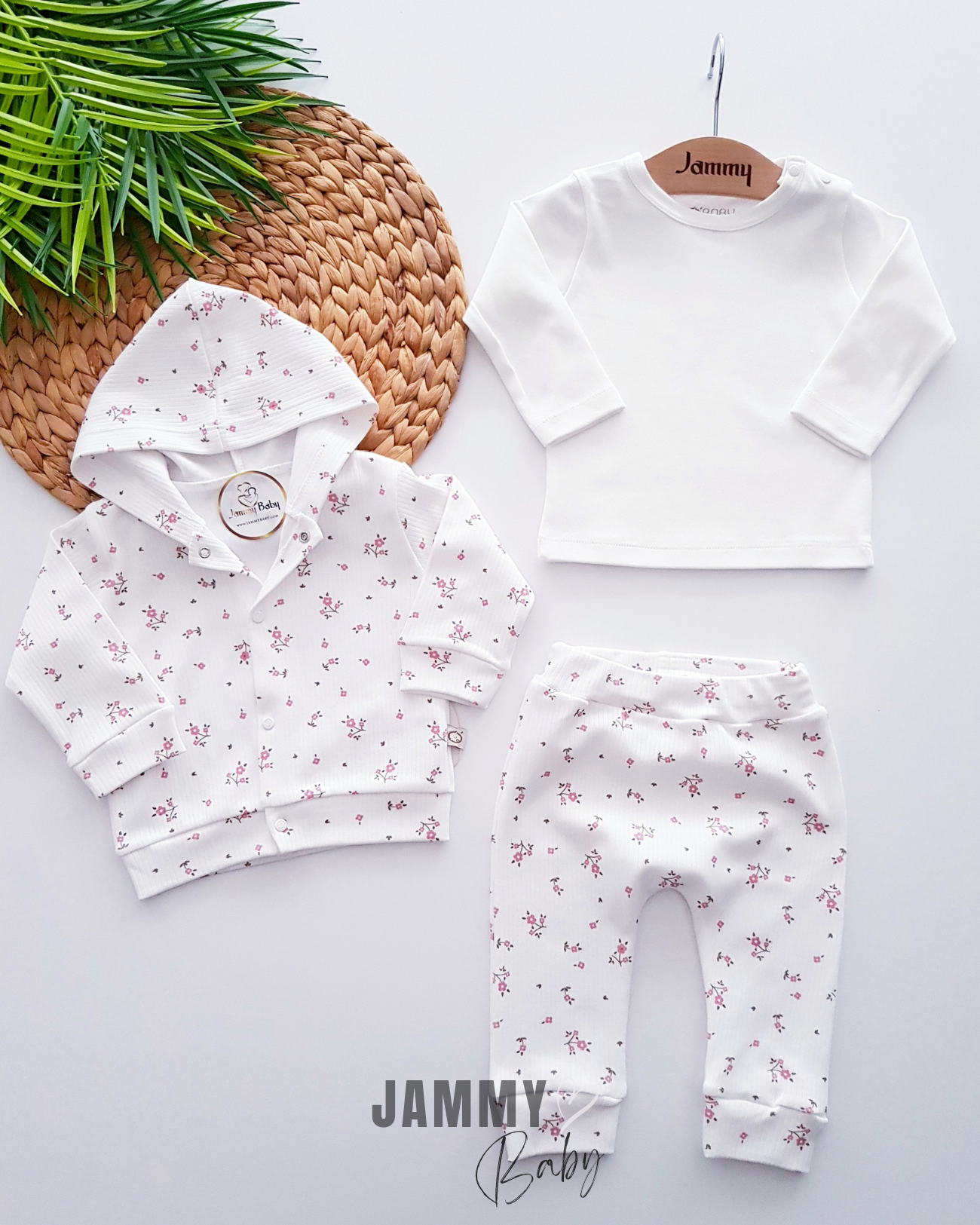 Cardigan Floral Crispy Ensemble Saisonnier 3 Pièces-Blanc