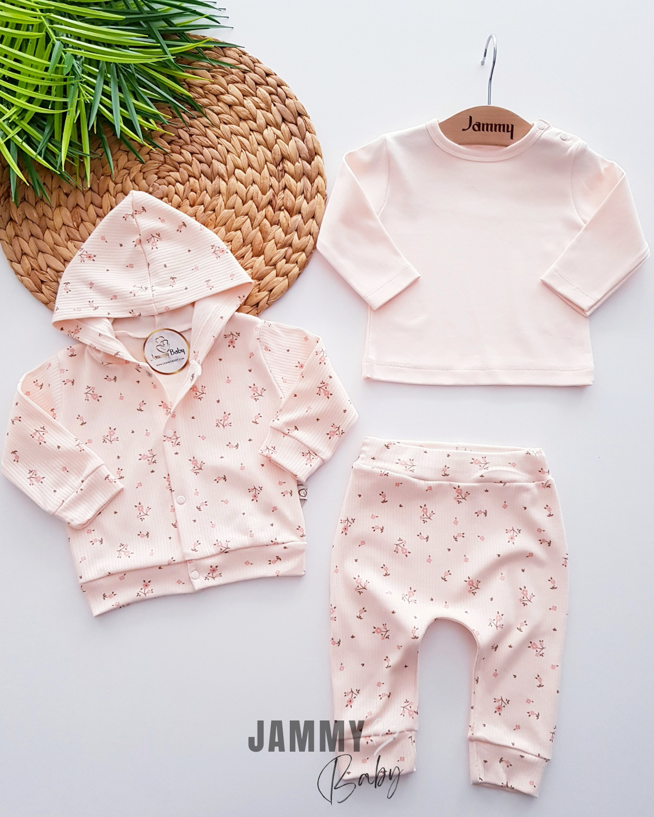 Ensemble saisonnier 3 pièces avec cardigan à fleurs croustillantes-SAUMON