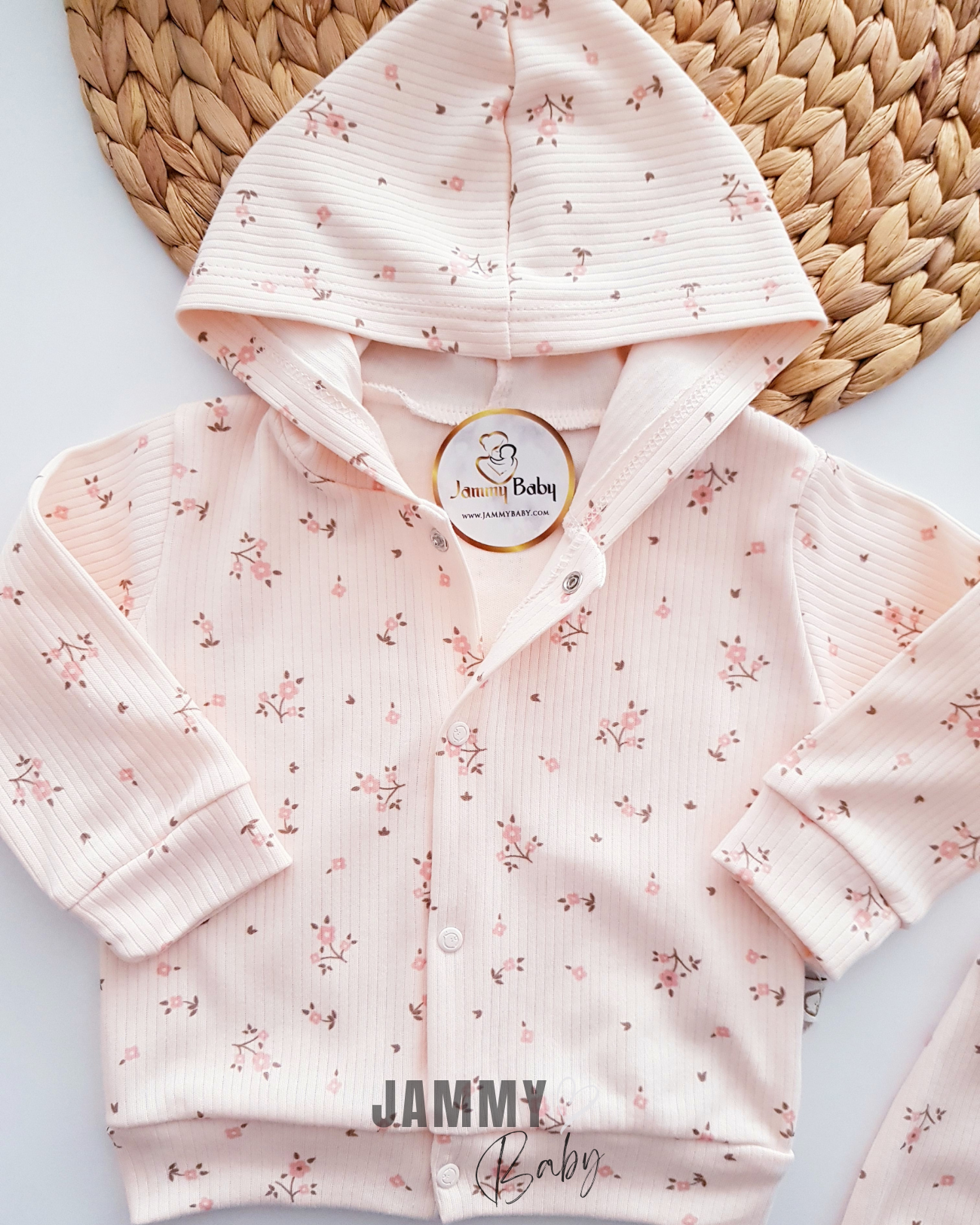 Ensemble saisonnier 3 pièces avec cardigan à fleurs croustillantes-SAUMON