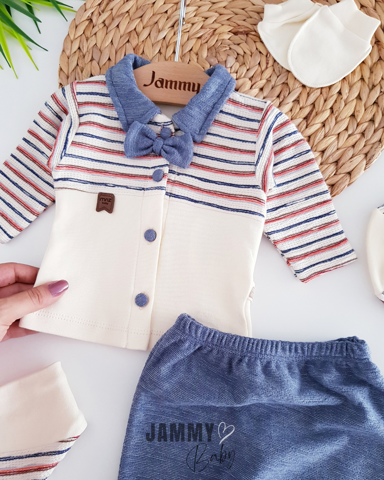 Stripe Patterned 5 Piece Newborn Set-BLUE
