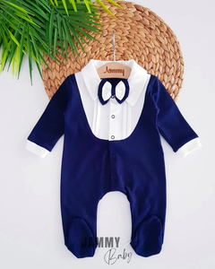 Saisonaler Jumpsuit für Klassenjungen mit Fliege, Marineblau