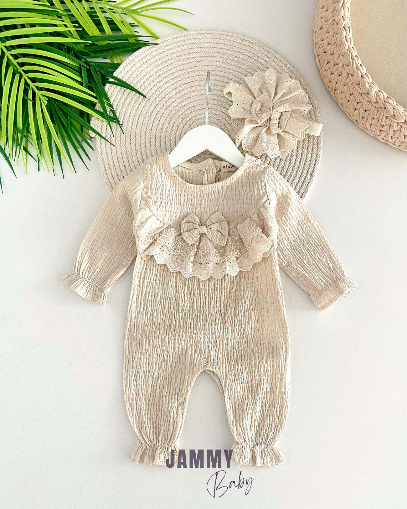 Cleo Self Crepe Fabric Bandana Overalls Set-NATURAL