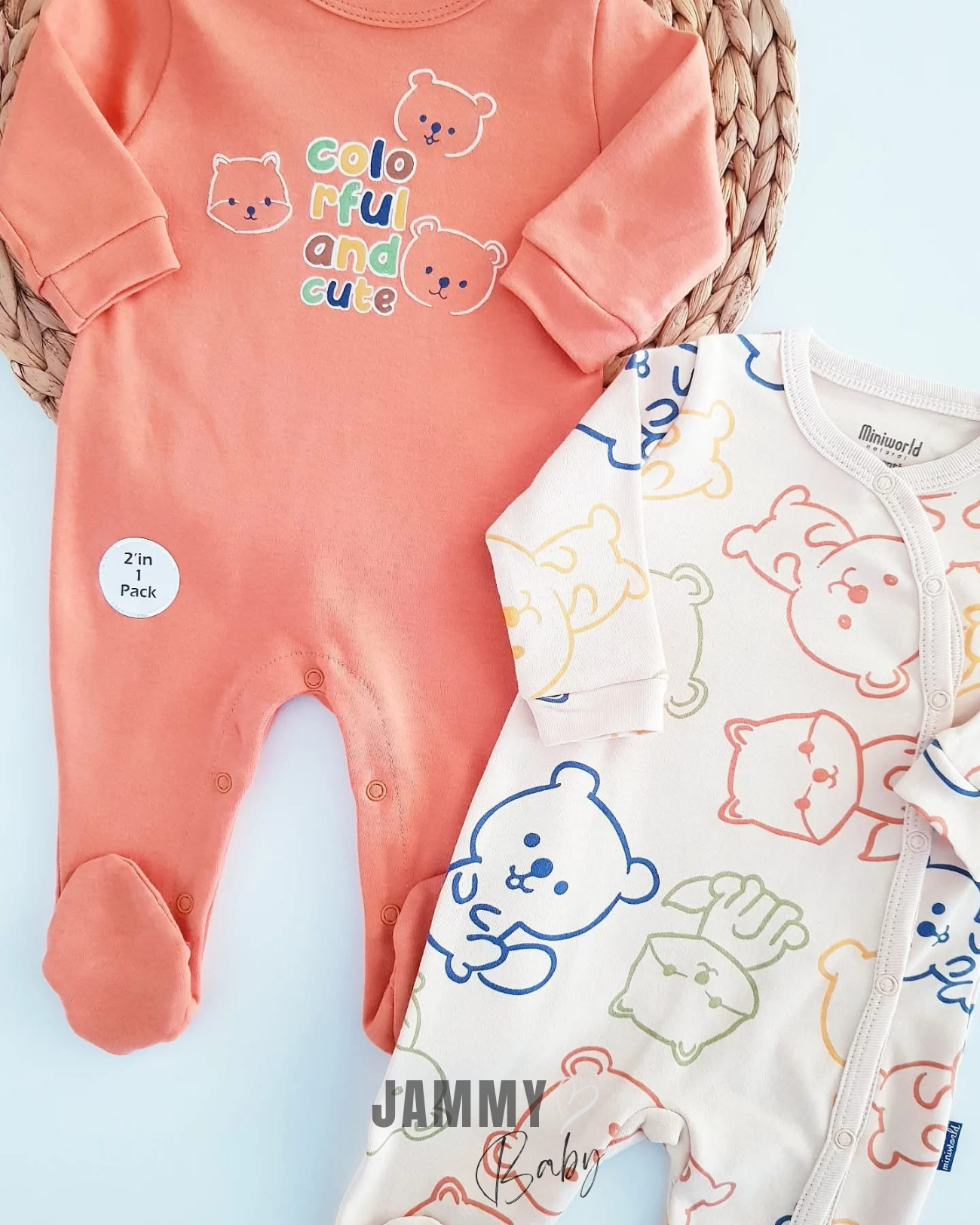 Kleurrijke en schattige 2-delige jumpsuitset - LICHT KANEEL