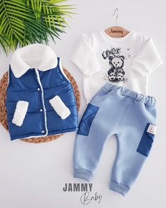 Cool Bear 3-garen Raised Welsoft Vestset - INDIGO