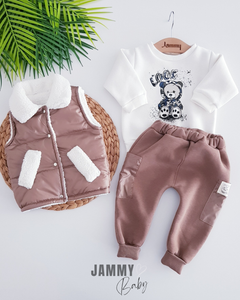 Cool Bear 3 Yarn Raised Welsoft Vest Set-BRUIN