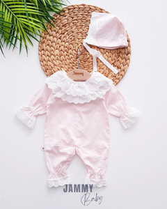 Coraline Scallop Lace Jumpsuit Set-PINK