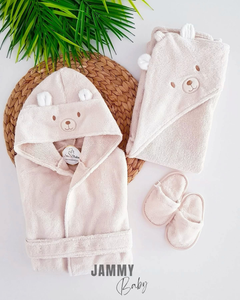 Cute Bear 3 Piece Bathrobe Set-BEIGE