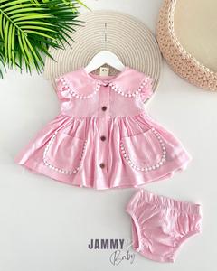 Darla Button Detail Crepe Dress & Panties Set-PINK