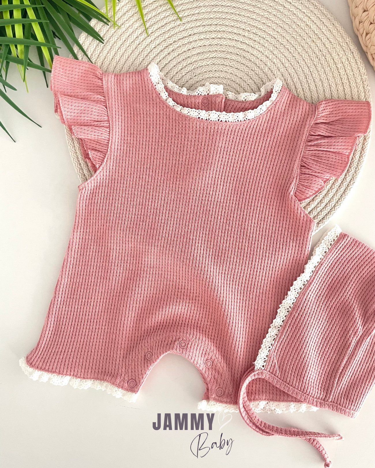 Dina Waffle Hat Shorts Overalls-ROSE DRY