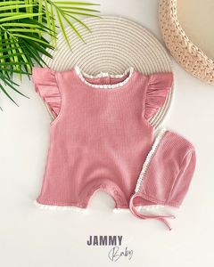 Dina Waffle Hat Shorts Overalls-ROSE DRY