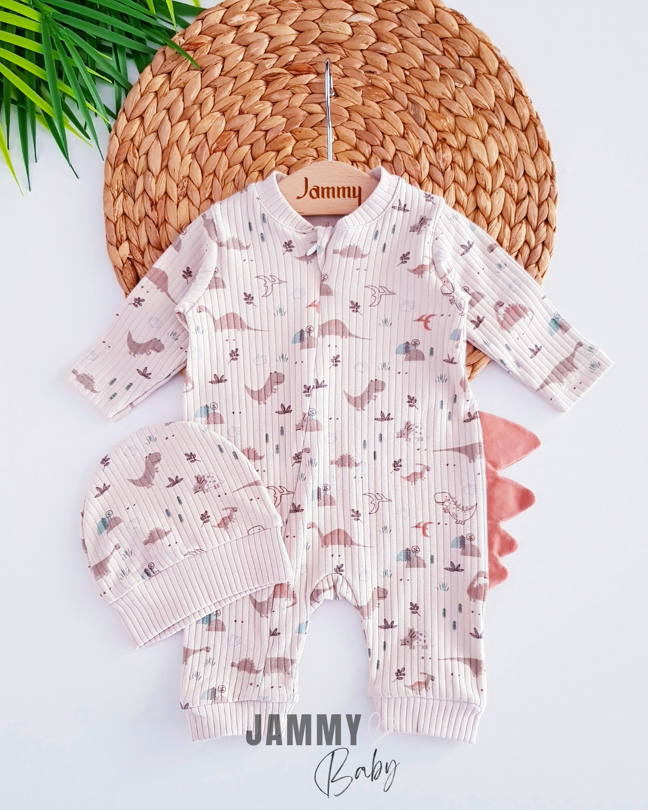 Dinosauruspatroon Overalls met rits - BEIGE