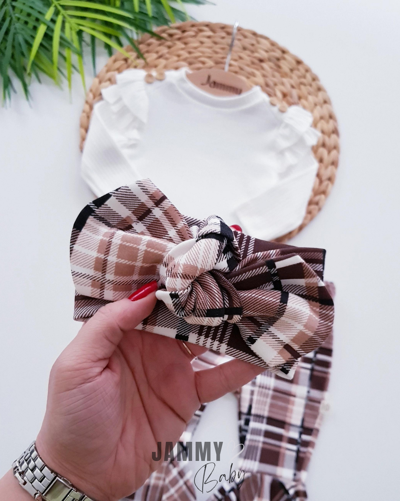3-teiliges Set mit spanischer Strumpfhose und Bandana mit Karomuster, ECRU