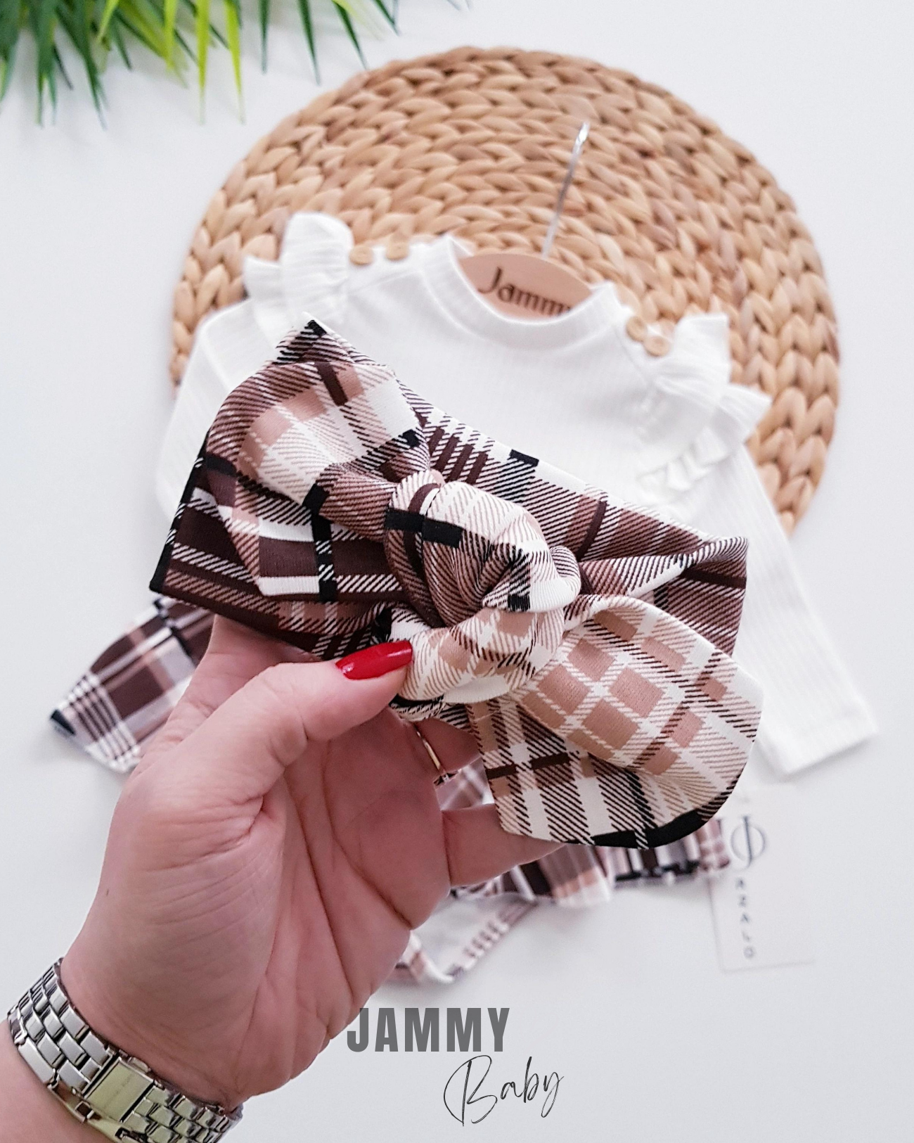 3-teiliges Set mit spanischer Strumpfhose und Bandana mit Karomuster, ECRU