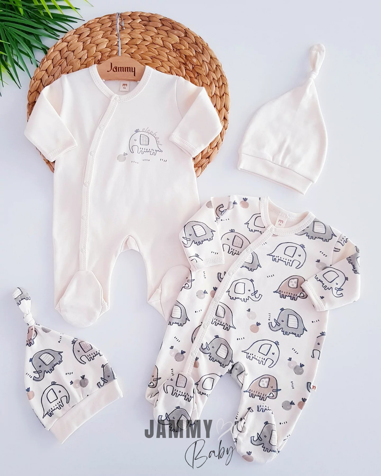 Olifant 2 Jumpsuits & 2 Hoeden Set - CRÈME