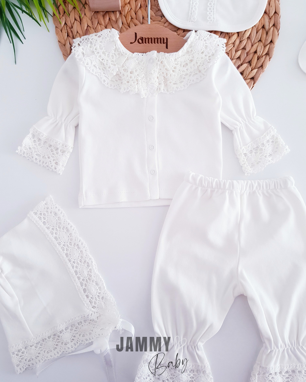 Elisa Lace Detail 5-delige newbornset - WIT