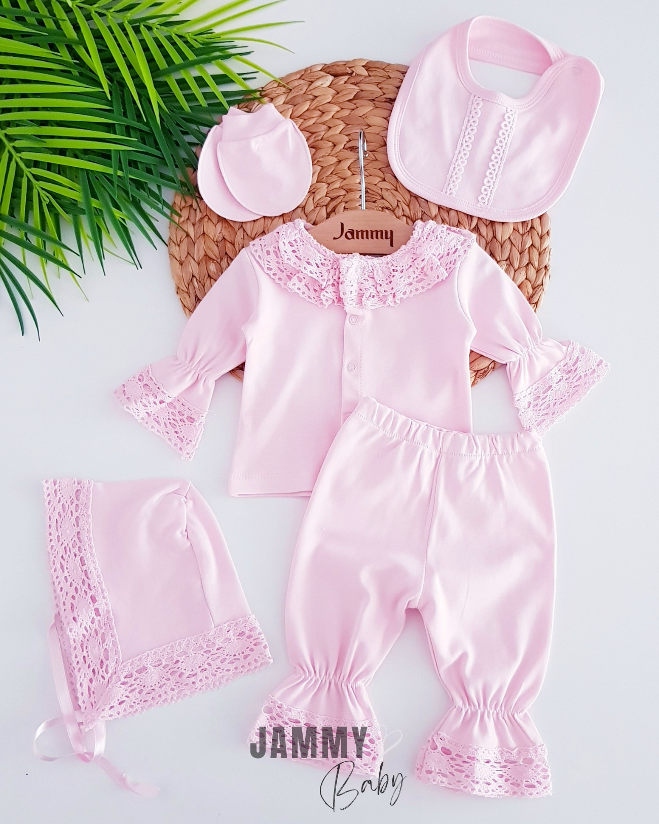Ensemble 5 pièces pour nouveau-né avec détails en dentelle Elisa-ROSE