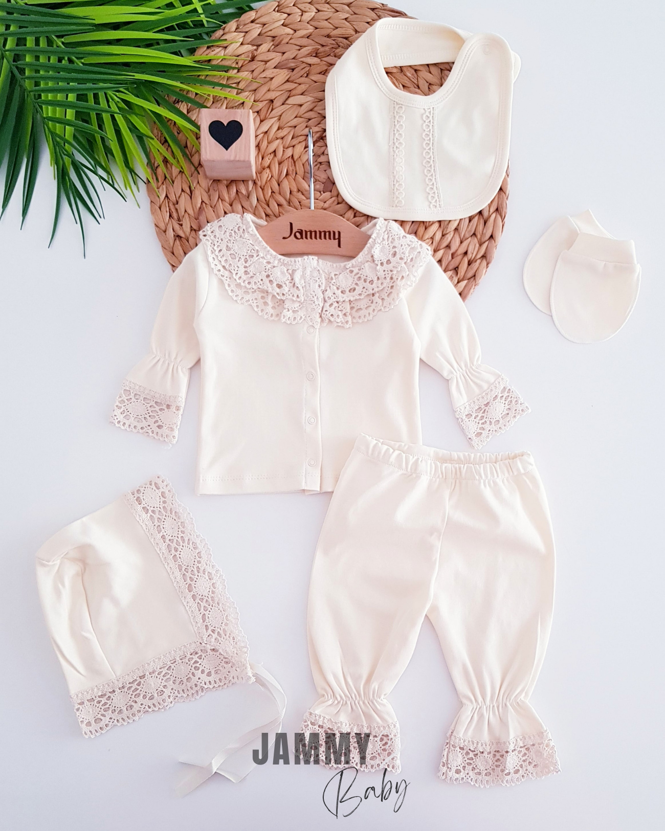 Elisa Lace Detail 5-delige newbornset - NATUURLIJK