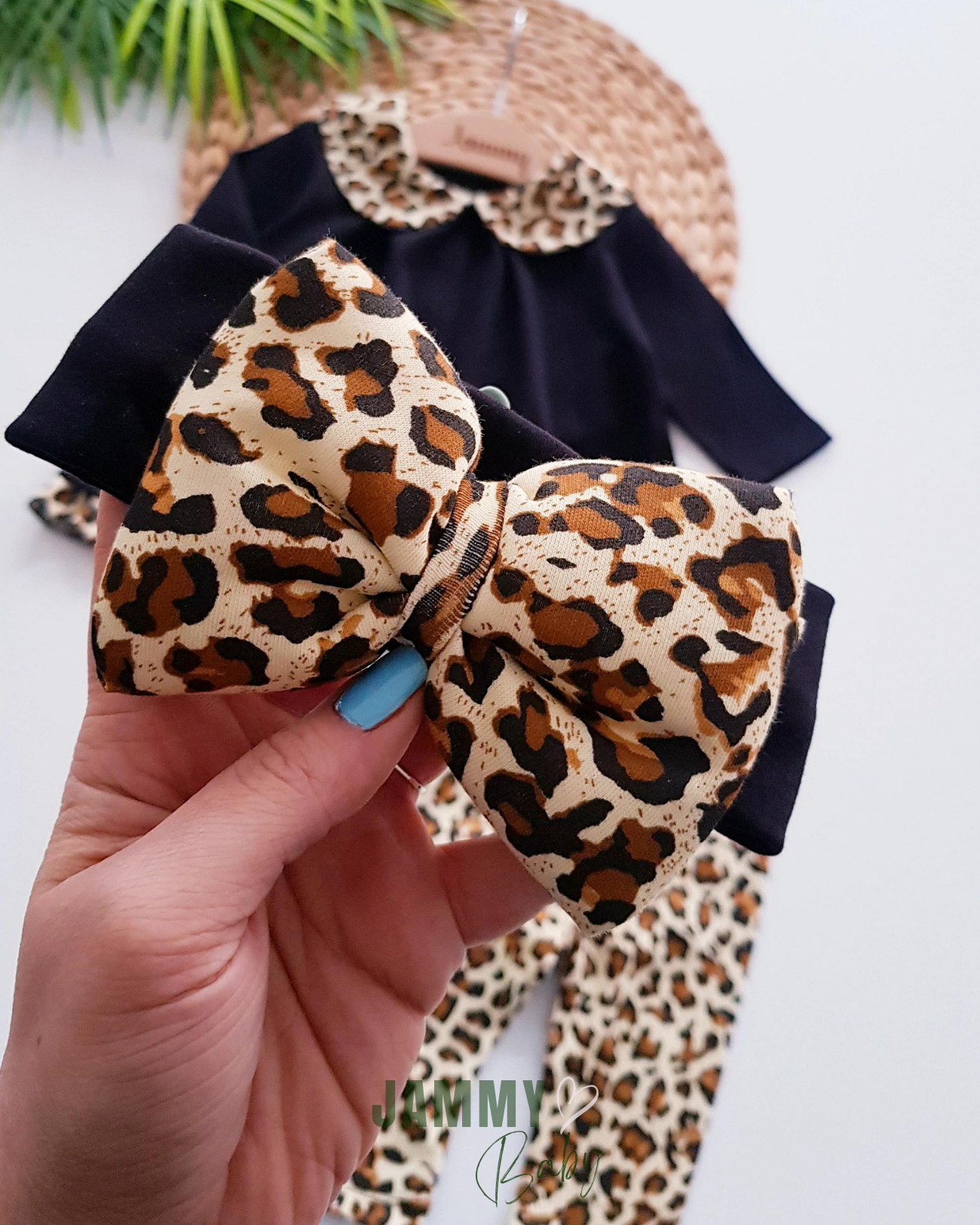 Eliza Leopard Fluffy Bandana Set-ZWART