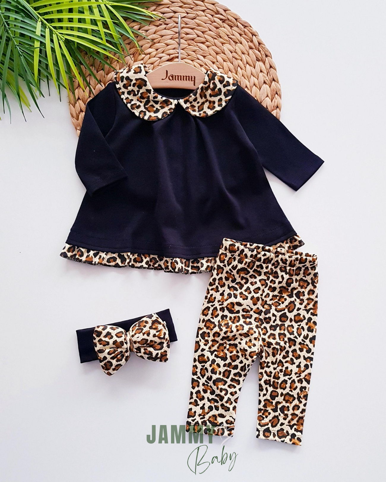Eliza Leopard Fluffy Bandana Set-ZWART