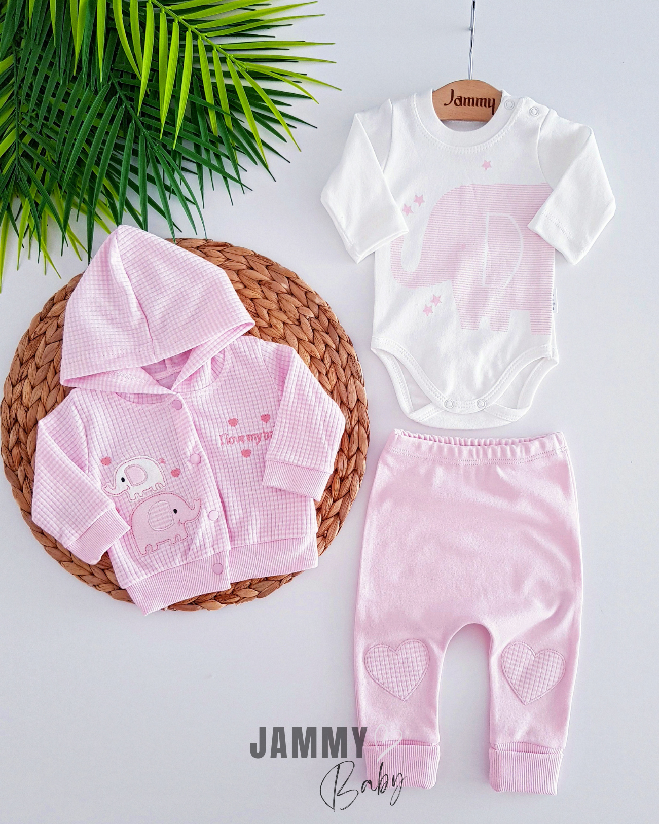 Olifant geborduurd Gingham Cardigan Set-ROZE