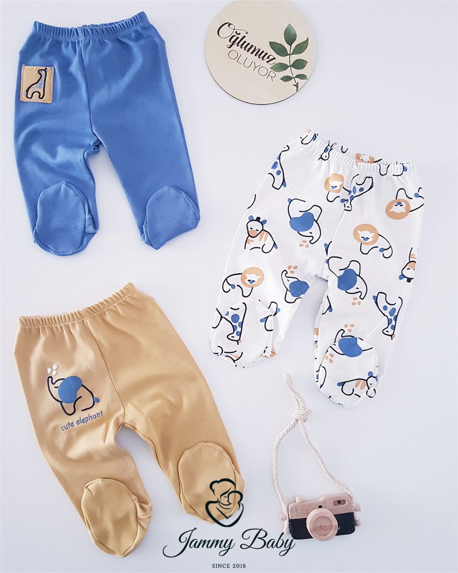 3-delige bodyset met olifantenthema - BLAUW