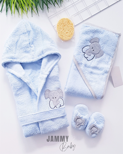 Elephant Themed 4 Piece Bathrobe Set-BLUE