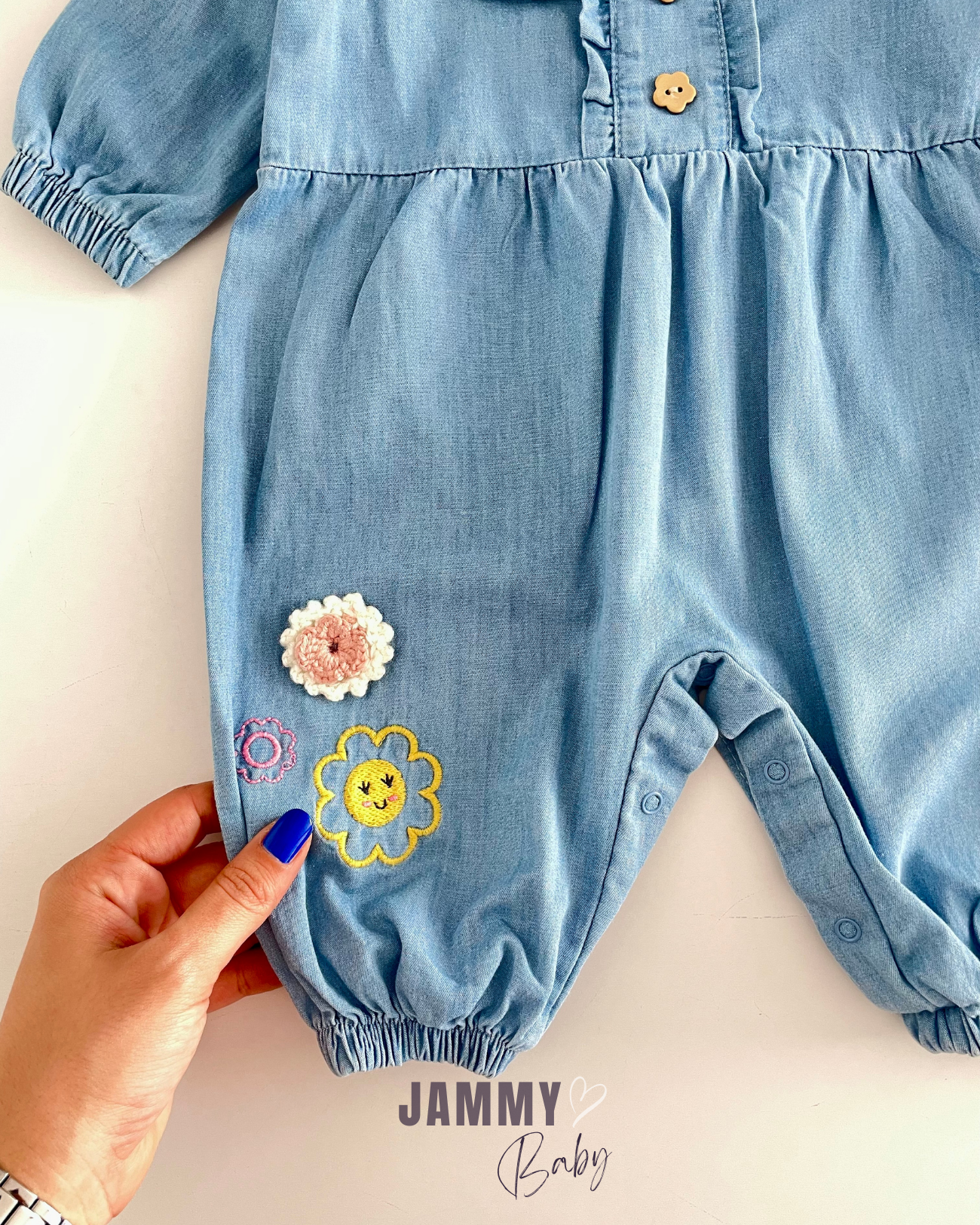 Filia Floral Embroidered Denim Jumpsuit-DENIM