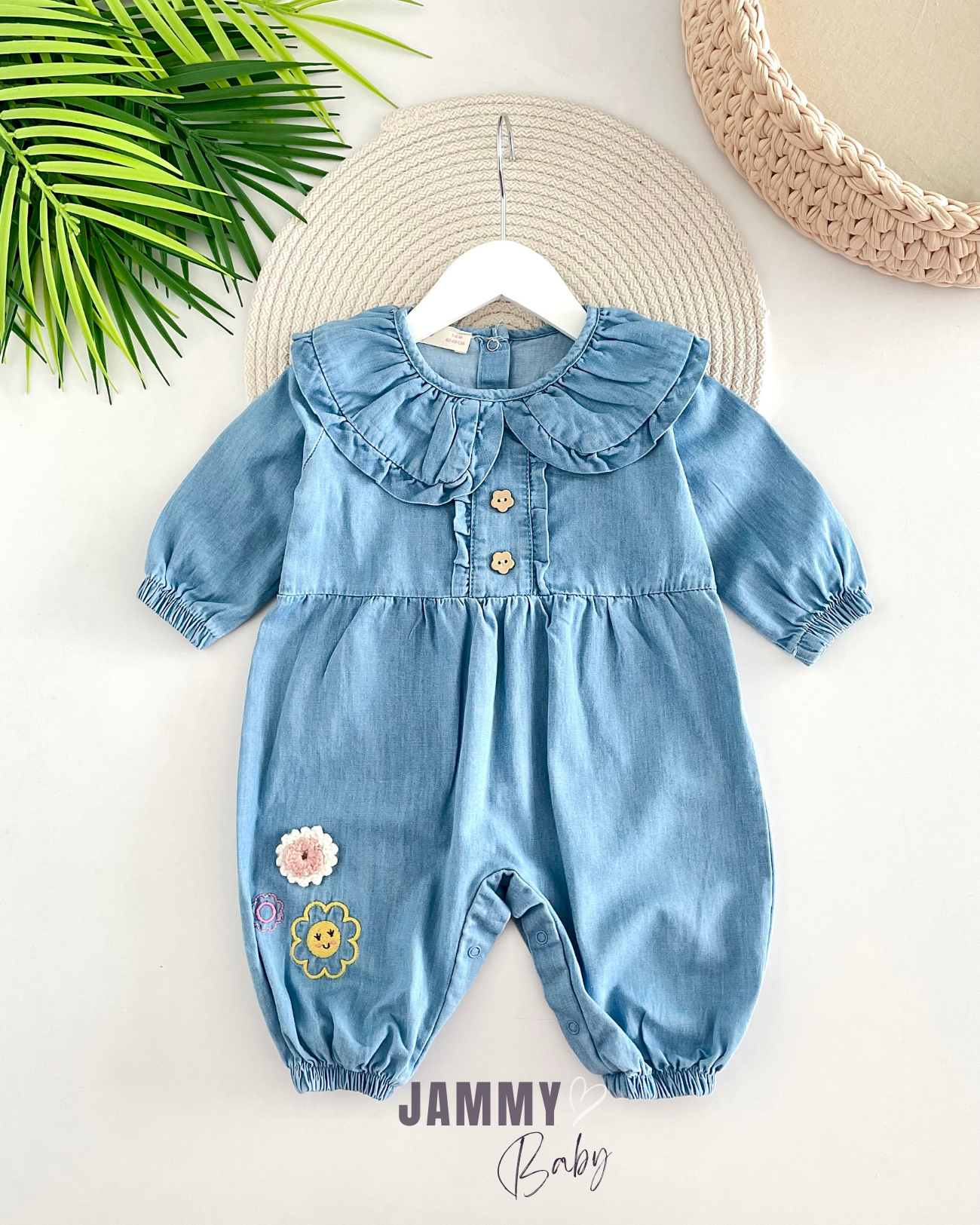 Filia Floral Embroidered Denim Jumpsuit-DENIM