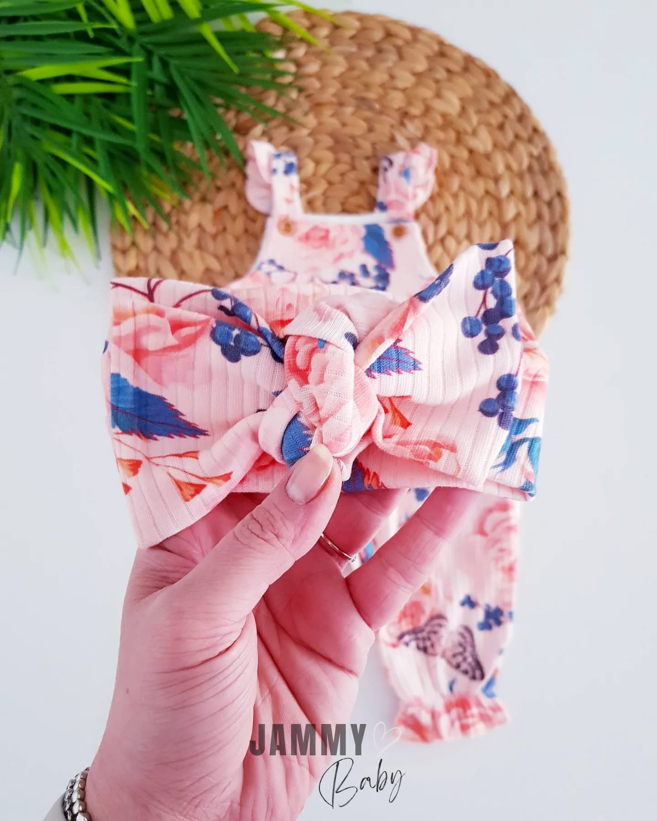 Fiore Floral Printed Camisole Bandana Jumpsuit Set-POWDER