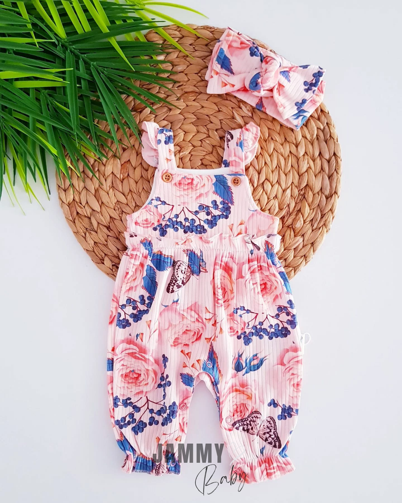 Fiore Floral Printed Camisole Bandana Jumpsuit Set-POWDER