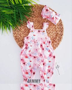 Fiore Bloemenprint Camisole Bandana Jumpsuit Set-ECRU