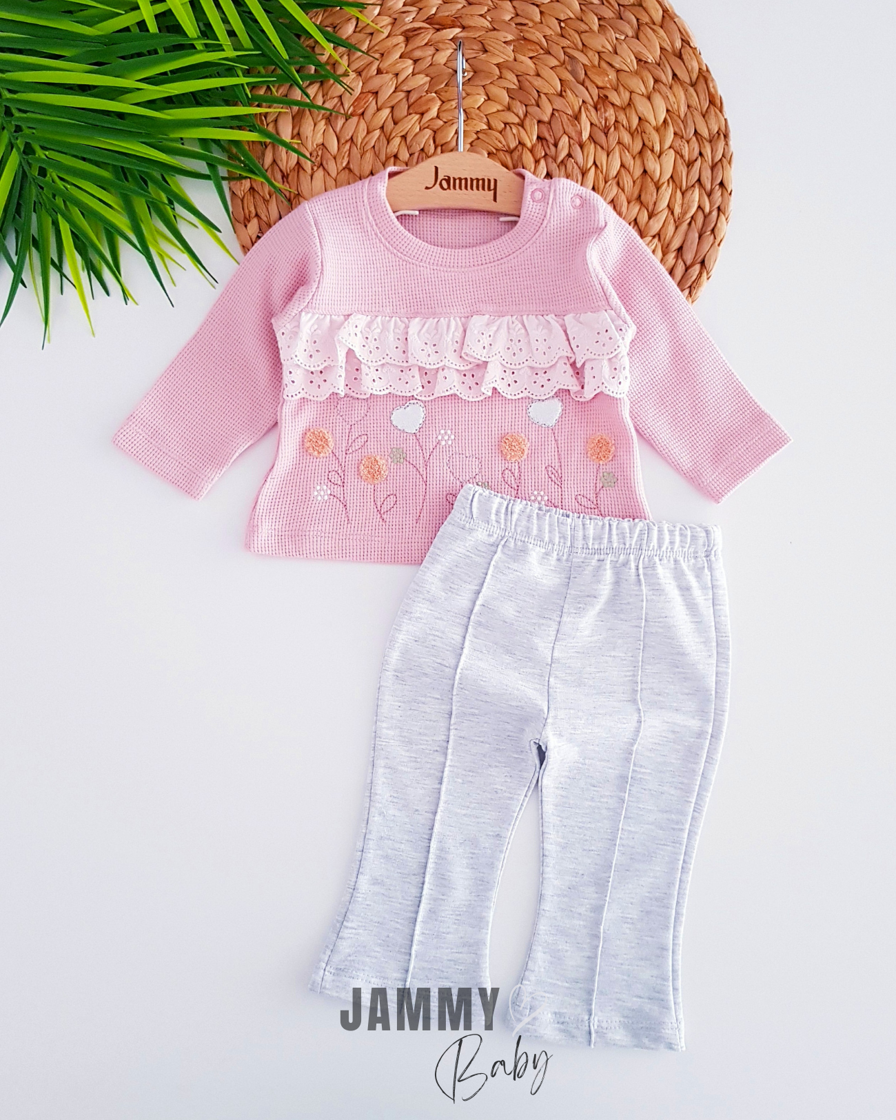 Scalloped Flower Embroidered 2 Piece Set-ROSE DRIED