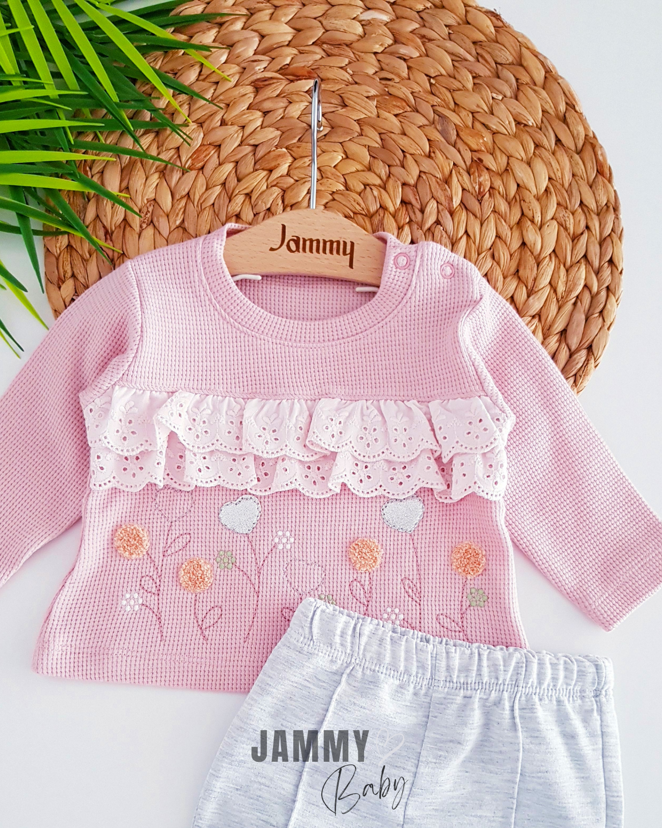 Scalloped Flower Embroidered 2 Piece Set-ROSE DRIED