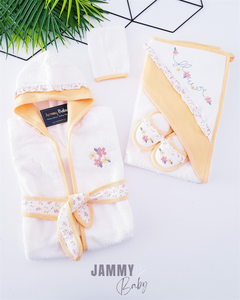 Flowers 4-Piece Bathrobe Set-YELLOW