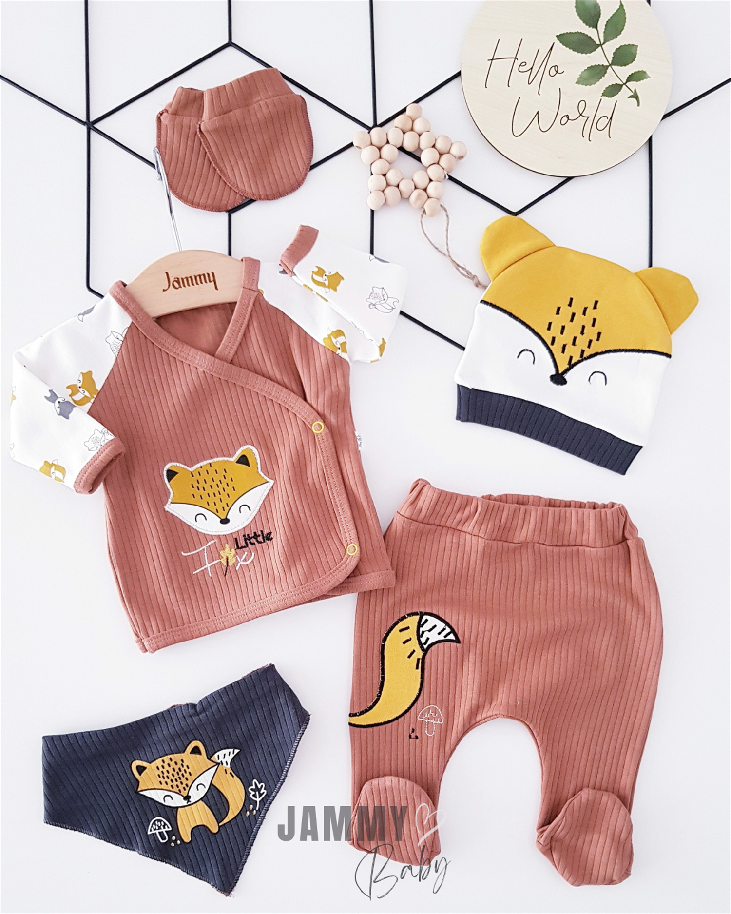 Fox Figured 5 Piece Newborn Set-BROWN