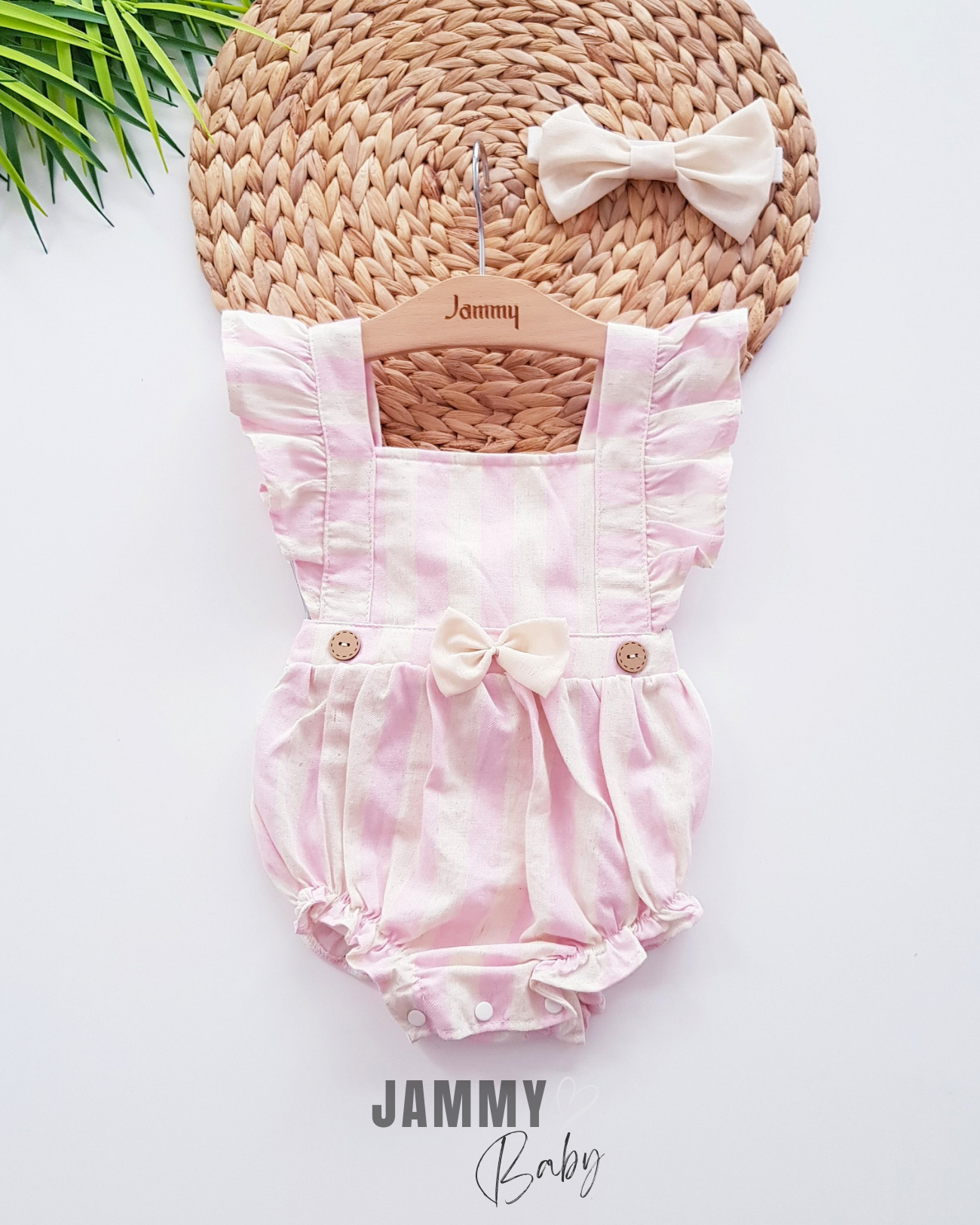 Gemma Çizgili Fiyonklu Bandana Tulum-PEMBE